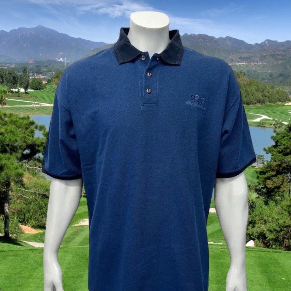 2000 Walt Disney World Mouse Ears Blue Pique Combed Cotton Men's Polo Shirt XXL